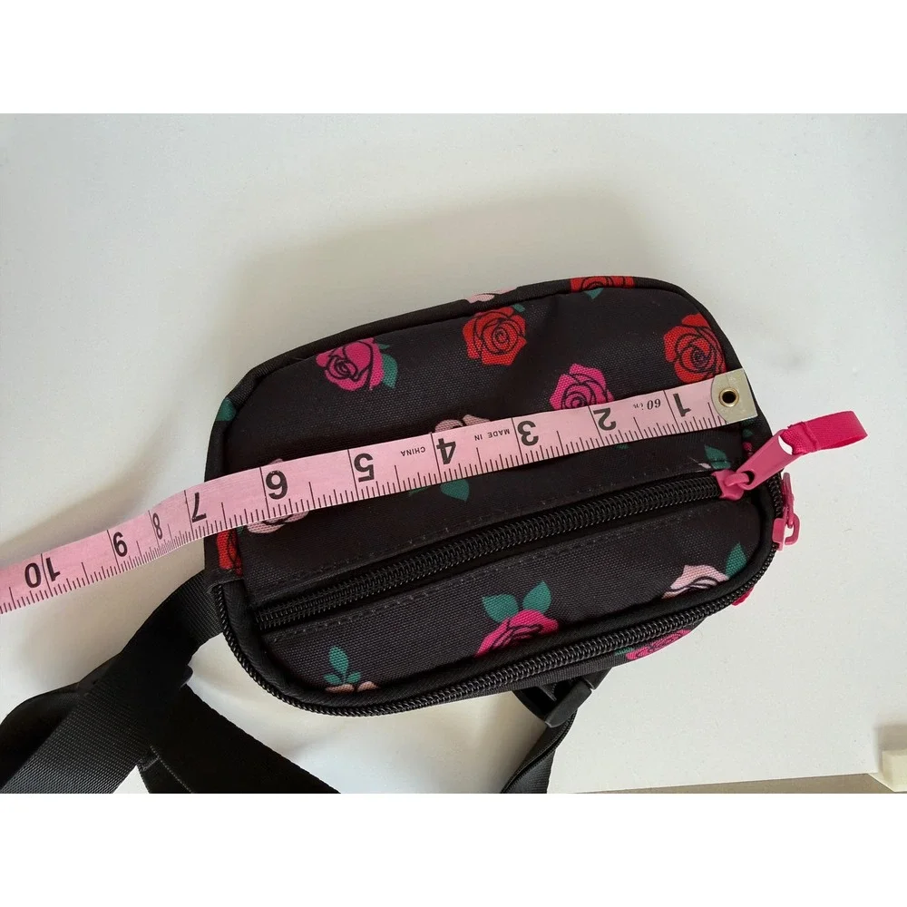 Girls Fanny Pack Black Floral Rose Waist Bag Belt purse coquette festival travel